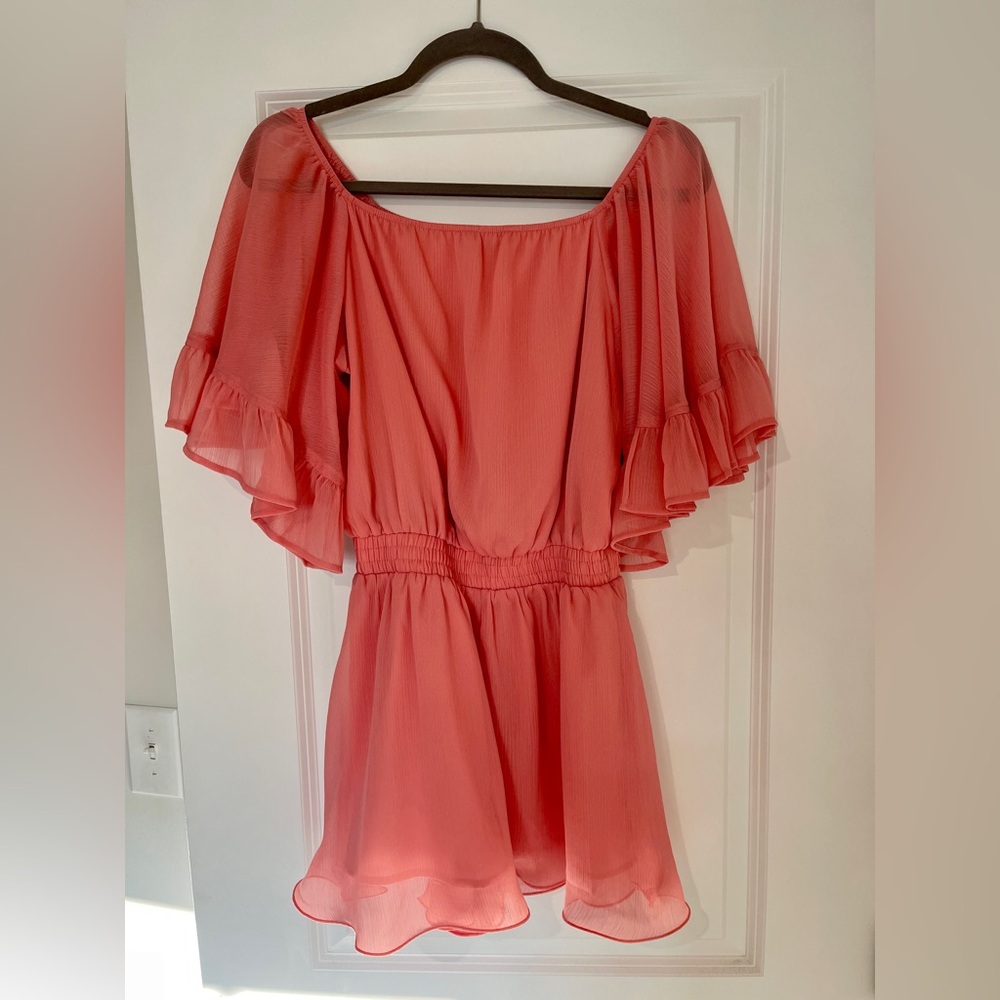 Coral Off-Shoulder Romper